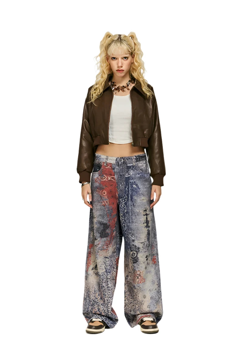 Vintage Paisley Digital Printed Denim Jeans