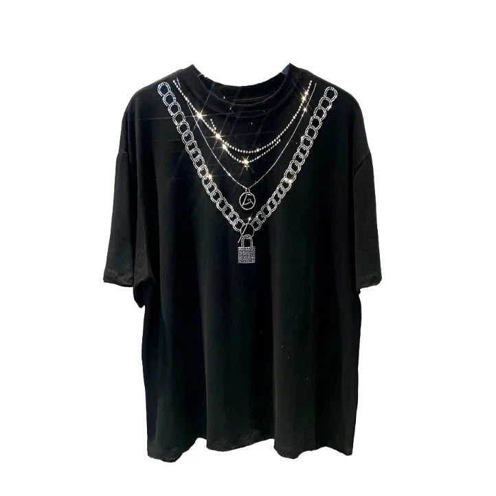 Rhinestone Layered Chain T-Shirt