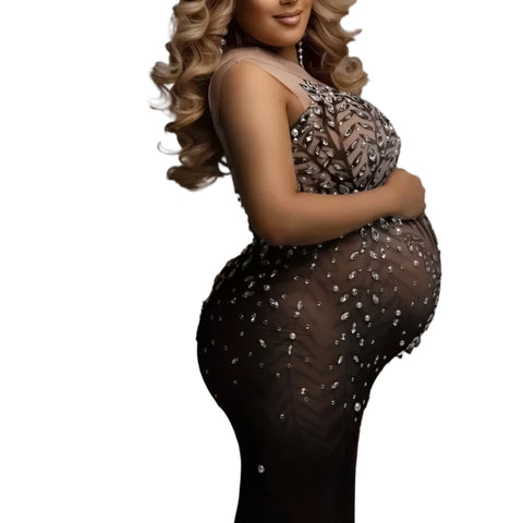 Elegant Crystal Mesh Printed Maternity Dress-Modern Baby Las Vegas