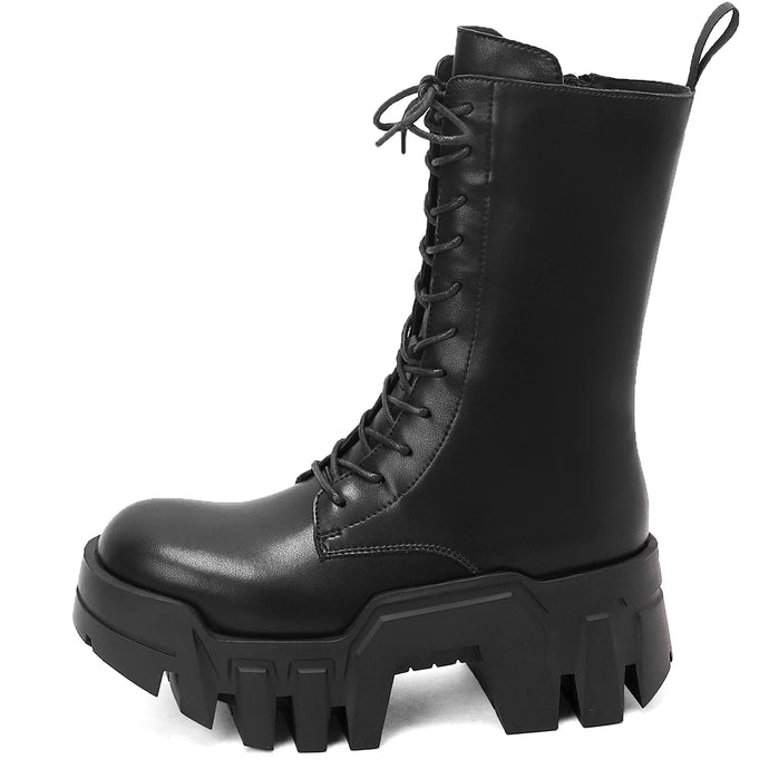 Leather Lace-Up Sawtooth Boots-Modern Baby Las Vegas