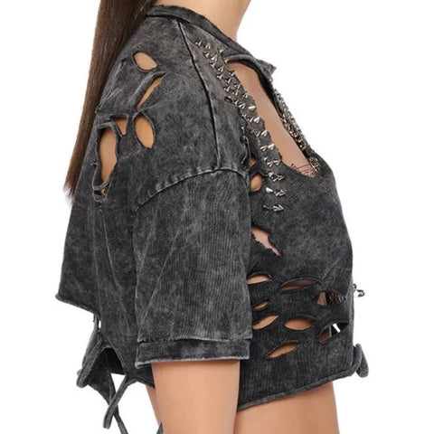 Hollow Out Stitch Crop T-Shirt-Modern Baby Las Vegas