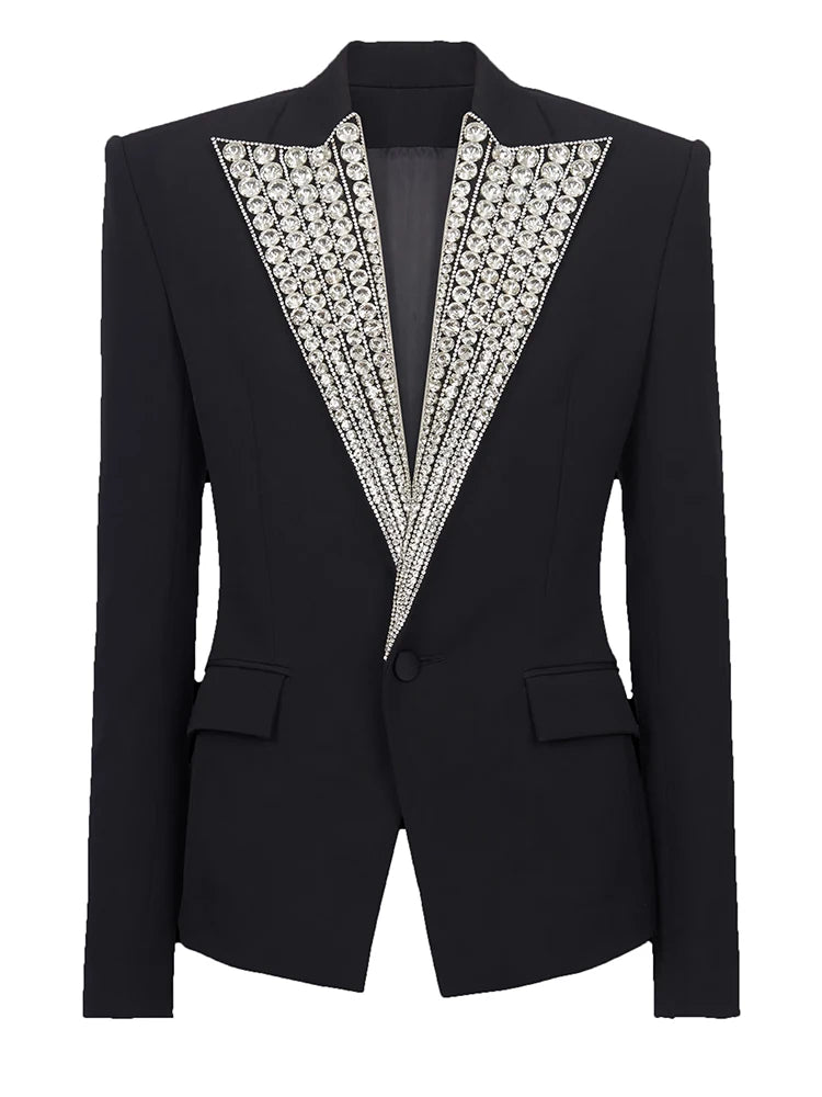 Crystal Beaded Collar Blazer Jacket