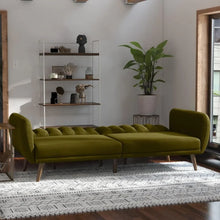 Load image into Gallery viewer, Green Ribbed Sleeper Sofa
