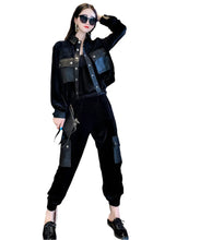 Load image into Gallery viewer, Velvet Patch Leather Pant Set
