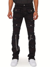 Load image into Gallery viewer, Metal Accent Multi Pocket Denim Cargo Pants
