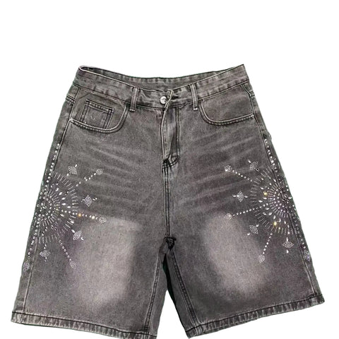 Black Crystal Star Denim Shorts-Modern Baby Las Vegas