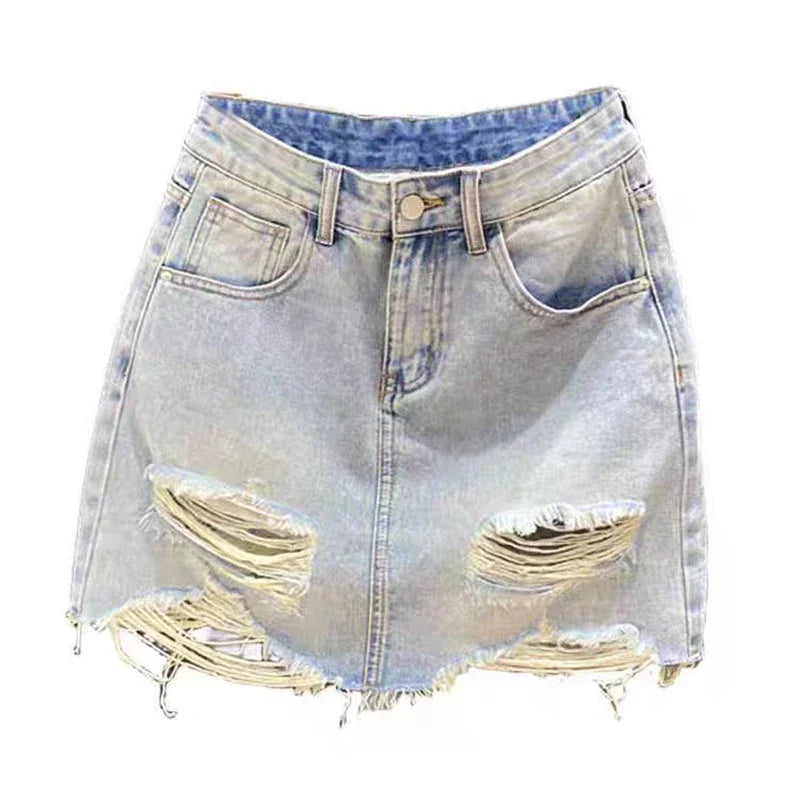 Distressed Denim Skirt
