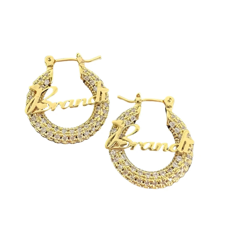 Name Diamond Hoops Earrings