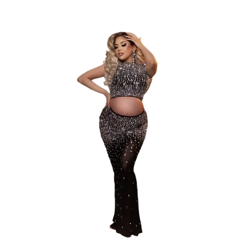 Black Goddess Crystal Maternity Dress Set-Modern Baby Las Vegas
