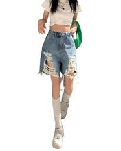 Load image into Gallery viewer, Ripped Vintage Denim High Waisted Shorts
