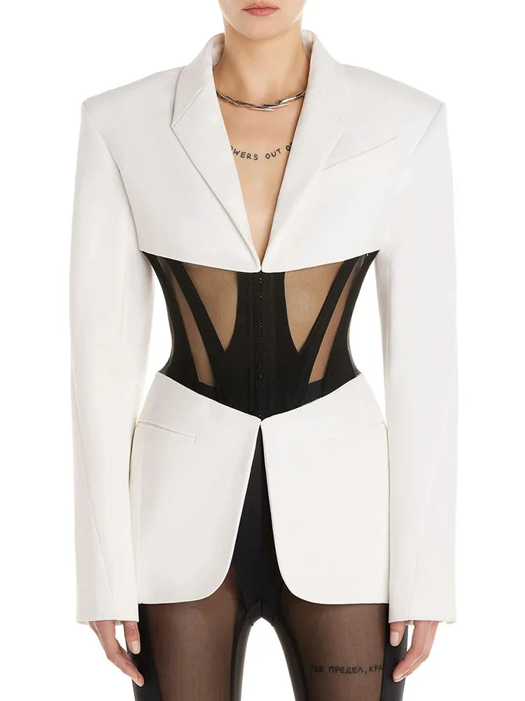 Illusion Mesh Blazer Set