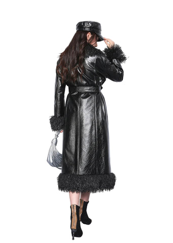 Belted Fur Leather Coat-Modern Baby Las Vegas