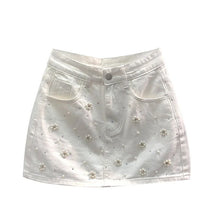 Load image into Gallery viewer, Pearl Crystal Beaded Denim Skirt
