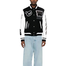 Load image into Gallery viewer, Black And White Embroidered Baseball Jacket
