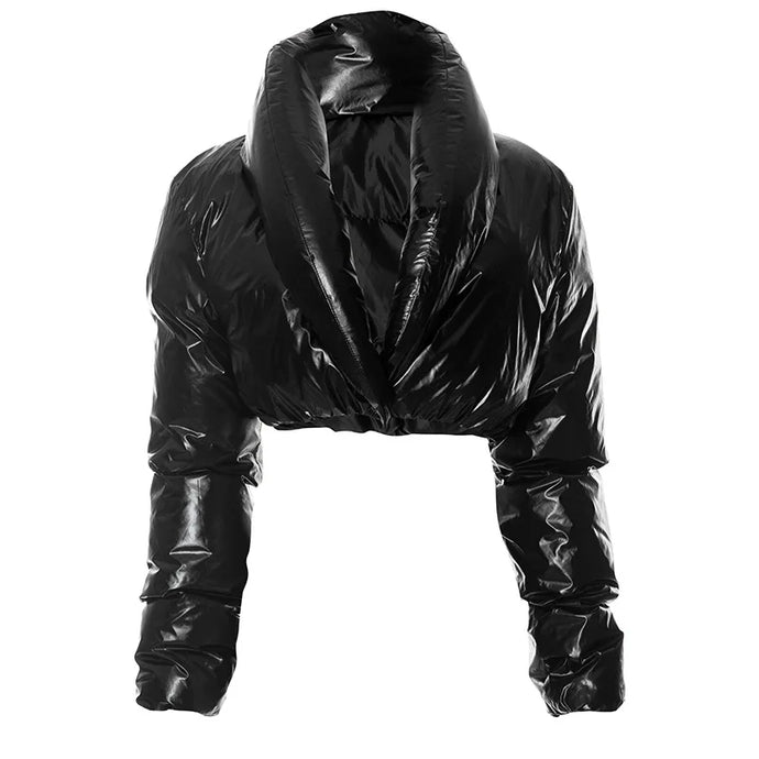 Black Cropped Leather Puffer Jacket | Modern Baby Las Vegas