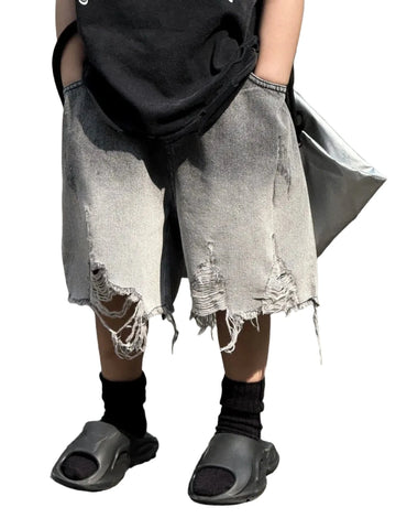 Grey Ripped Denim Short Set-Modern Baby Las Vegas