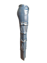 Load image into Gallery viewer, Brushed Metallic Cargo Denim Jeans
