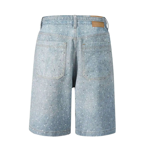 3D Print Crystal Speckled Denim Shorts