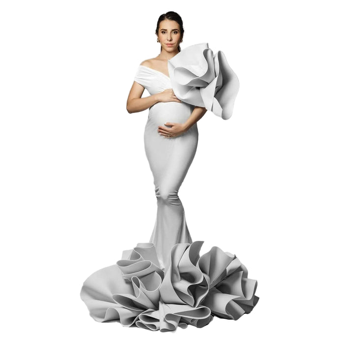 One-Shoulder Ruffle Mermaid Maternity Gown-Modern Baby Las Vegas