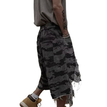 Load image into Gallery viewer, Camo Shredded Jean Shorts
