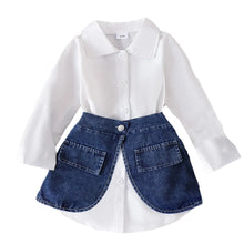 Load image into Gallery viewer, Turn-Down Collar Patch Denim Dress Set
