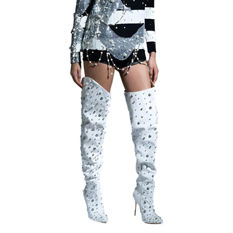 Winter White Crystal Pearl Boots-Modern Baby Las Vegas