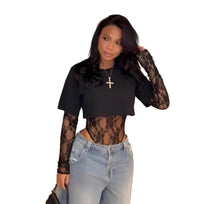 Load image into Gallery viewer, Crop Top Lace Bodysuit
