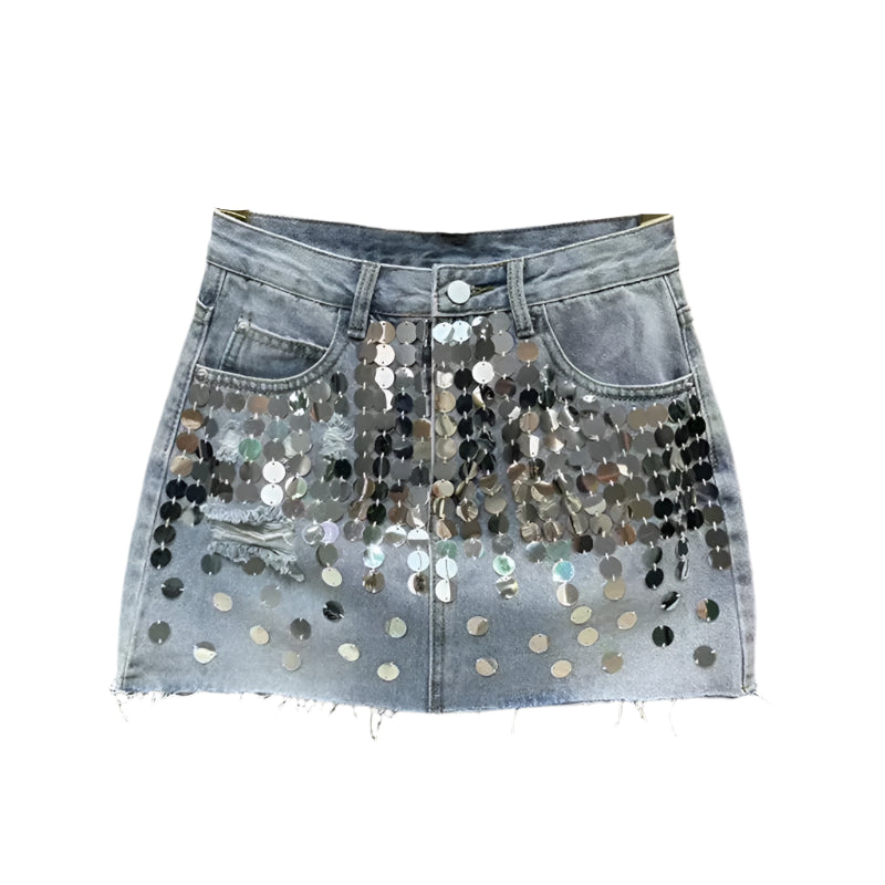 Sequin Denim Skirt