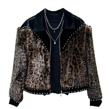 Load image into Gallery viewer, Leopard Print Patch Studded Fur Jacket
