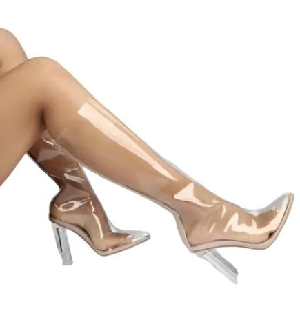 Clear Pointed Toe Knee High Boots-Modern Baby Las Vegas