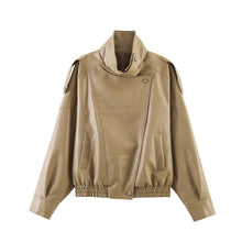 Load image into Gallery viewer, Stand Collar Zip-Up Leather Jacket
