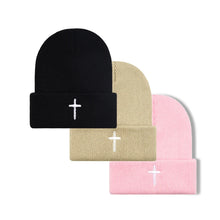 Load image into Gallery viewer, Cross Embroidered Knit Hat Set
