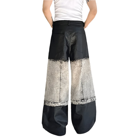 Patch Denim Leather Pants-Modern Baby Las Vegas