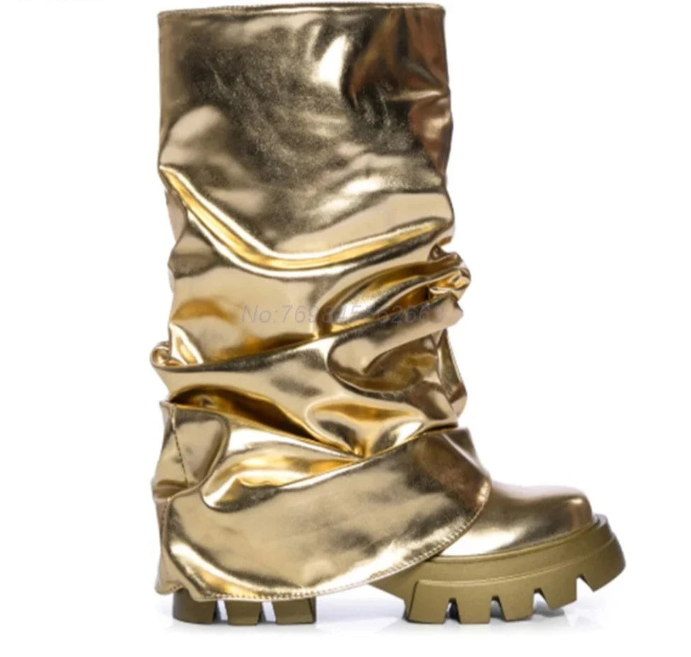 Baggy Metallic Platform Layered Boots