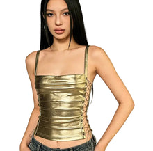 Load image into Gallery viewer, Lace Up Side Metallic Top
