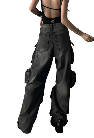 Black Gradient Multi-Pocket Denim Jeans-Modern Baby Las Vegas