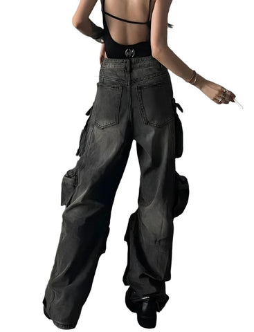 Black Vintage Multi-Pocket Denim Jeans-Modern Baby Las Vegas