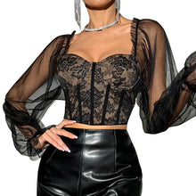 Load image into Gallery viewer, Lace Corset Mesh Sleeve Top
