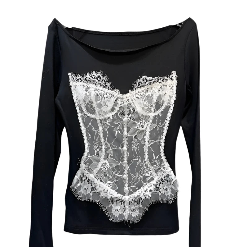 Lace Patch Long Sleeve Top