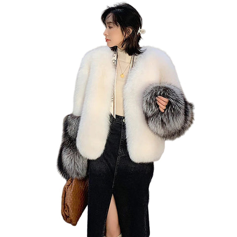 Color Sleeve Fur Coat