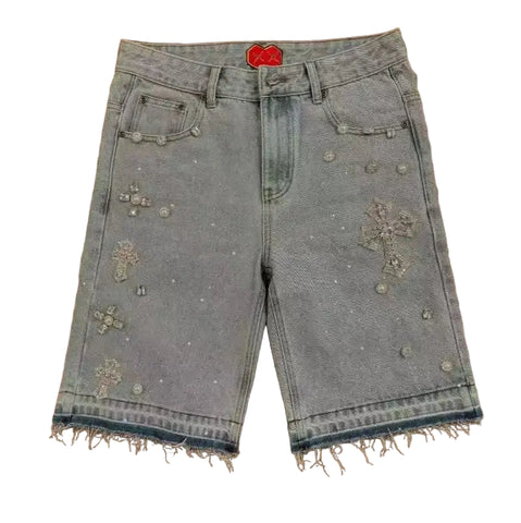Crystal Cross Denim Shorts-Modern Baby Las Vegas