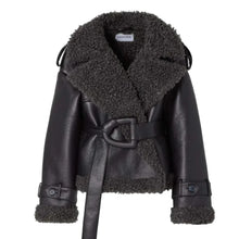 Load image into Gallery viewer, Short Teddy Belted Leather Coat
