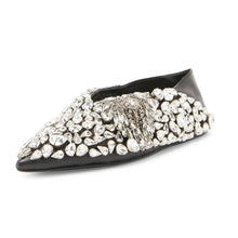 Load image into Gallery viewer, Pointed-Toe Leather Rhinestone Loafers
