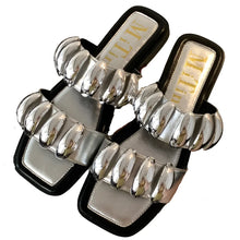 Load image into Gallery viewer, Square Toe Silver Large Beaded Sandals
