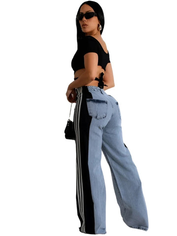 Patch Striped Denim Jeans-Modern Baby Las Vegas