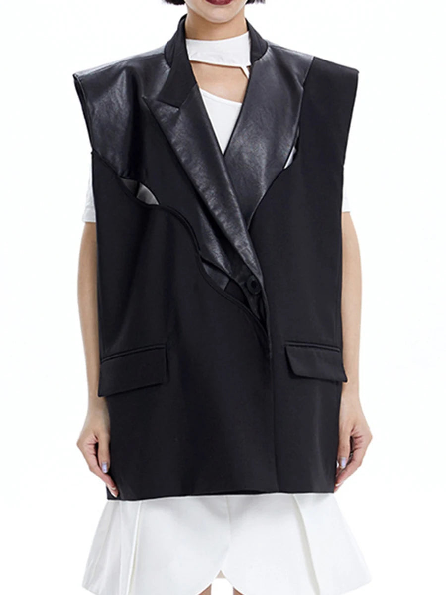 Patch Leather Blazer Vest