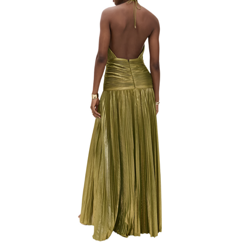 Gold Pleated Split Dress-Modern Baby Las Vegas