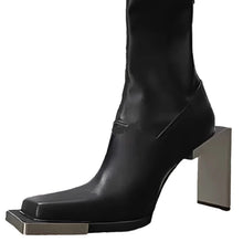 Load image into Gallery viewer, Luxury Metal  Square Heel Leather Boots | Modern Baby LAs Vegas
