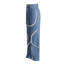 Load image into Gallery viewer, Swirl Crystal Straight Leg Denim Jeans
