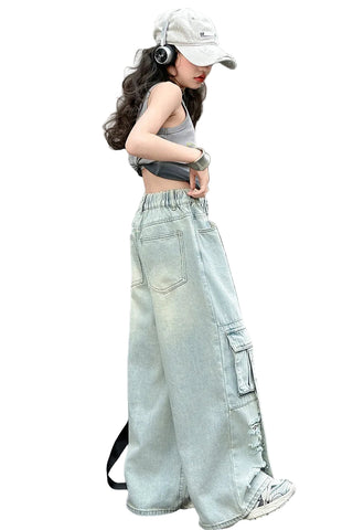 Ripped Pocket Cargo Denim Jeans Set